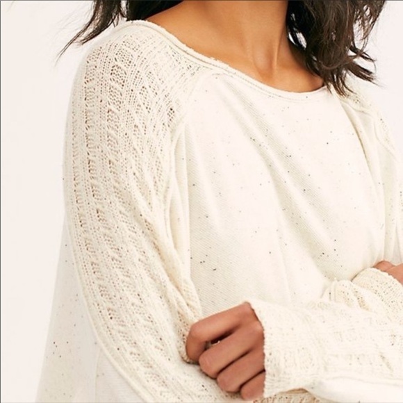 FREE PEOPLE oversized slouchy my girl asymmetric Sweater Top boho crochet knit - Picture 6 of 15